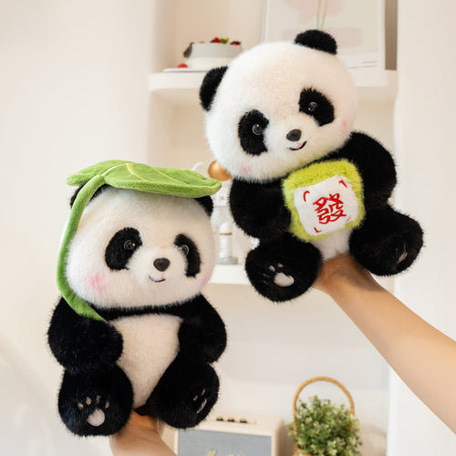Cute Panda Plush Toy – Soft Lucky Panda Stuffed Doll with Leaf Hat