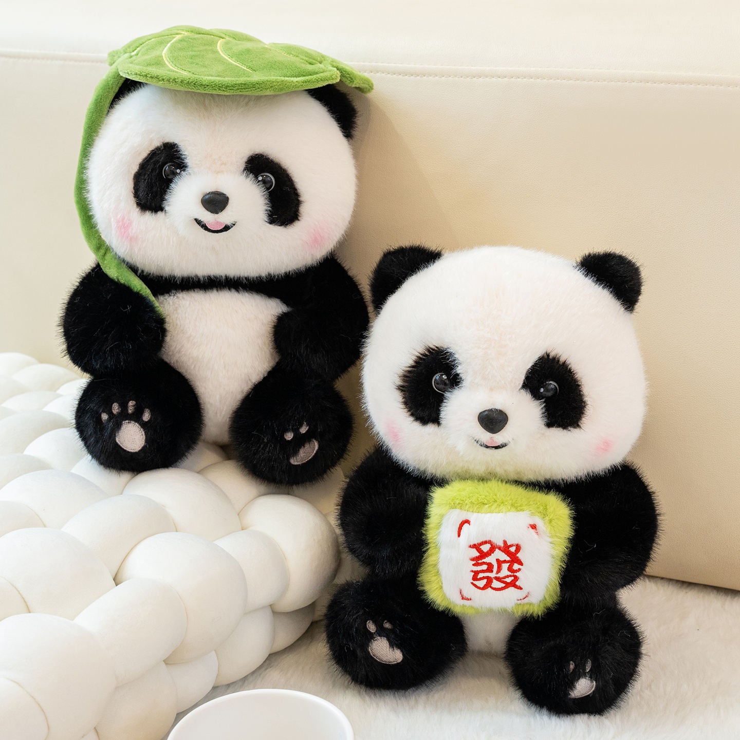 Cute Panda Plush Toy – Soft Lucky Panda Stuffed Doll with Leaf Hat