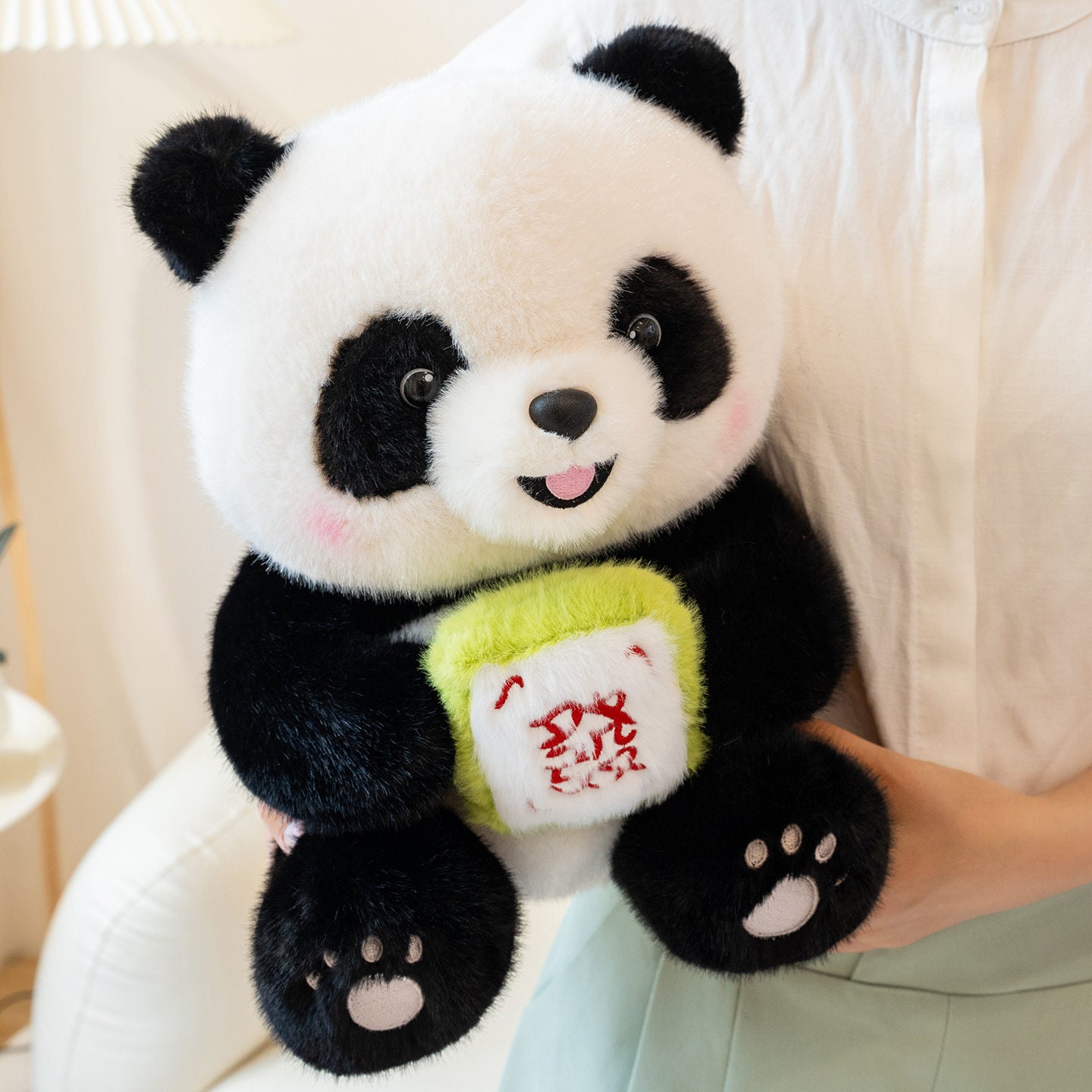 Cute Panda Plush Toy – Soft Lucky Panda Stuffed Doll with Leaf Hat